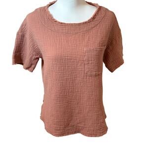 Entro Pink Clay Double Gauze Boho Cropped Top Raw Hem Medium Boutique